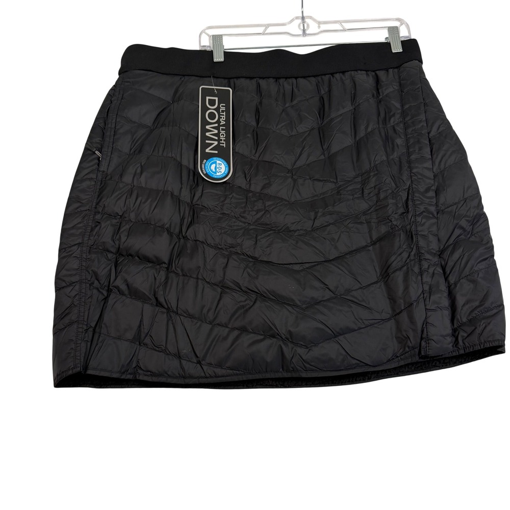 Aventure Ultra Light Down Puffer Skirt Black Quilted Fleece Lined XL New